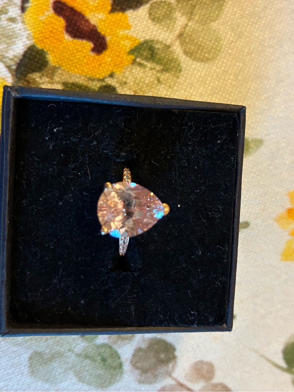 Pear-Shaped Pink Cubic Zirconia Ring in Silver-Tone